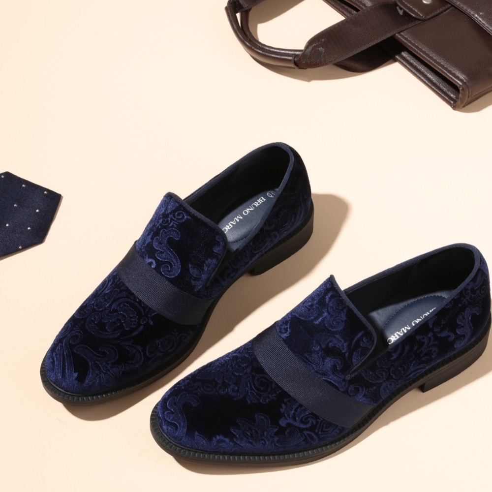 BRUNO MARC•blue velvet slip on dress shoes 10.5 NWOT